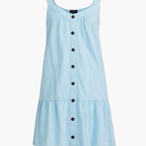 J. Crew Linen Blend Blue Tiered Hem Buttons Lounge Vacation Mini Dress sz 18 NWT